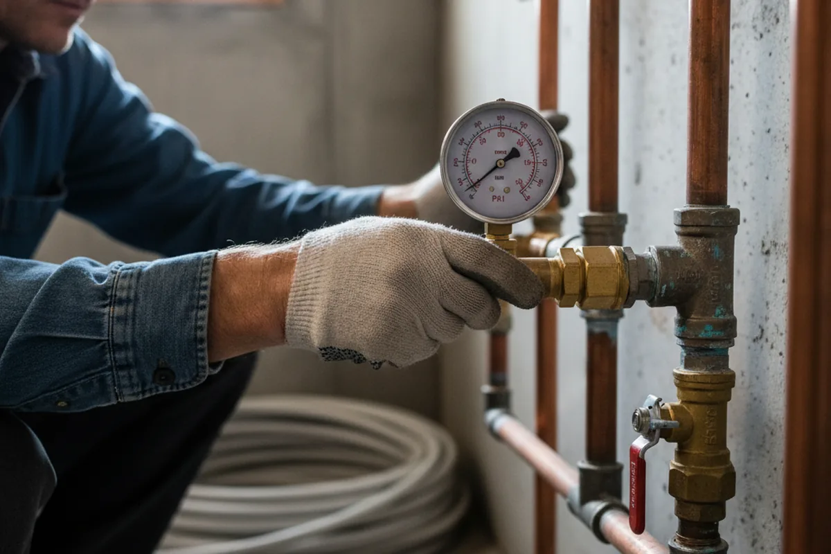 Pressure testing a repaired line during Water Line Repair in Pierz